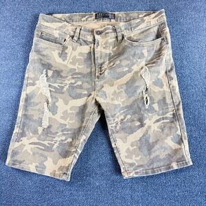 West 49 Mens Slim Fit Camo Distressed Shorts Size 34 Green Brown Camouflage